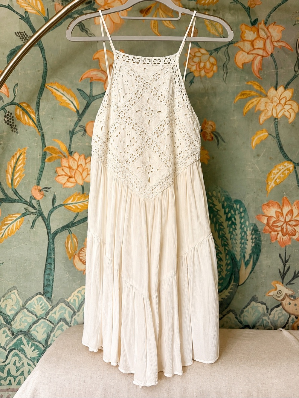 American Eagle Ivory/Cream Crochet Lace Swing Dress Boho Festival Cottagecore